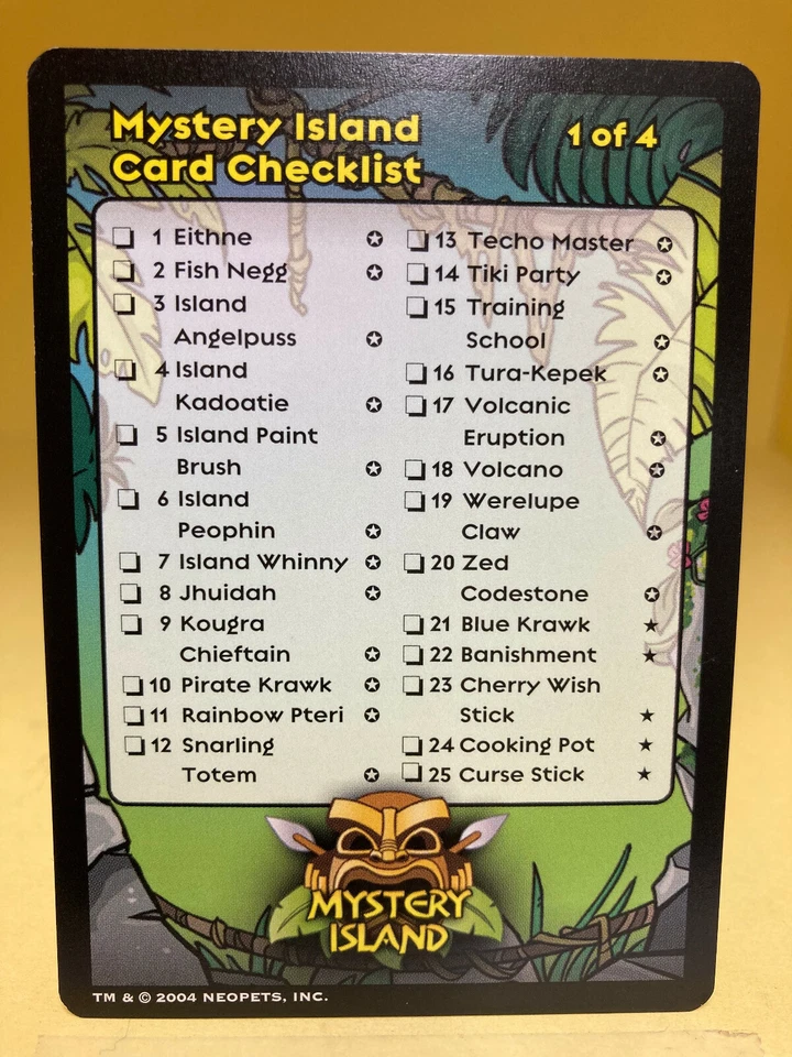 Neopet - Mystery Island Card Checklist 1 of 4 - Code Card - YOU PICK: "Styles" - Image 1 of 2