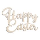 Happy Easter Text Words Laser Cut Out Unfinished Wood Shape Craft Supply
