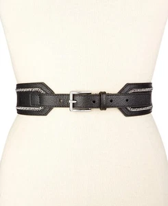 ¡Nuevo! Cinturón negro de cuero granulado con ribete de cadena para mujer MICHAEL KORS ~Talla MEDIANA~ - Imagen 1 de 3