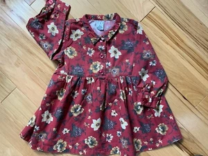 BABY GAP Brown Floral COTTON Dress Long Sleeve Size 18-24 Month - Picture 1 of 3