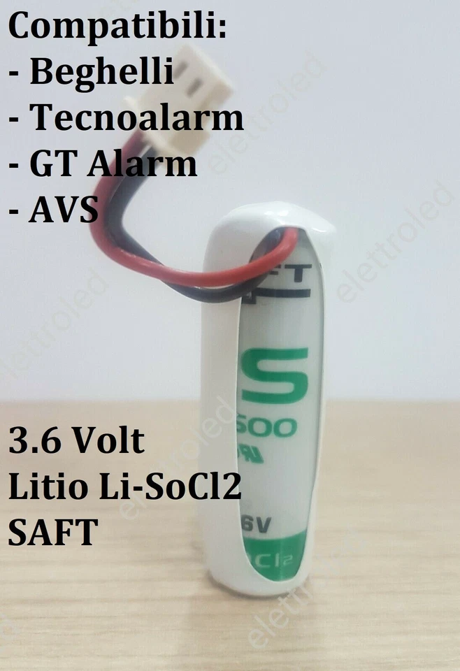 SAFT Batteria AA litio 3.6V per allarme BEGHELLI, TECNOALARM, AVS, GT ALARM , SELECT