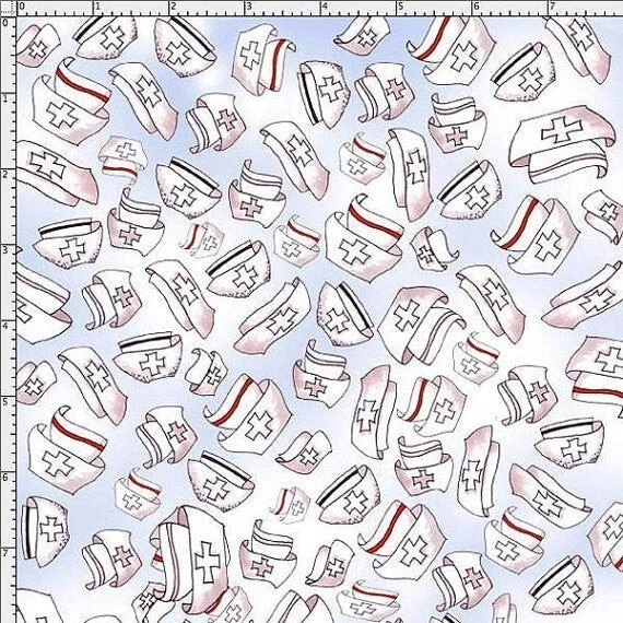 43" Long Bolt End Piece Loralie HAPPY NURSE HATS Blue Quilt Fabric - Imagem 1 de 1