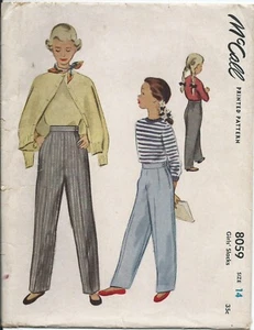 M 8059 sewing pattern 1950 classic SLACKS Pants Trousers sew CHIC girls' size 14 - Picture 1 of 1