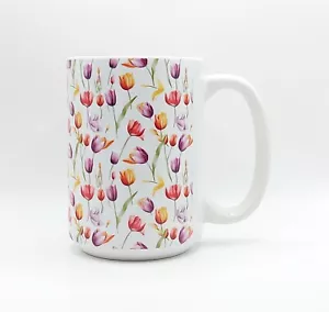 Garden of Tulips Coffee Tea Mug Cup 15 Oz Ceramic, Spring Floral Jug by Mugzan - Picture 1 of 12