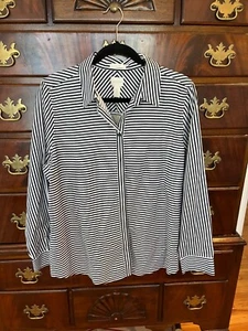 Chico's Horizontal Stripe Navy and White Ladies Shirt Button Front NWT Size 2 - Picture 1 of 6