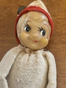 Pixie Elf Vtg Christmas Vinyl Face Knee Hugger Kitschy Very Old Antique - Picture 1 of 6