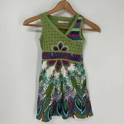 Desigual Dress Girls 7-8 Green Sleeveless Berrandule Floral Embroidered Mini - Image 1 of 4