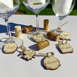 Wooden Wine Glass Tags, Customizable Place Markers, Rustic Favors Wedding Decor - Picture 1 of 19