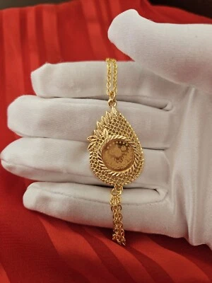 Round Ottoman Totem Pendant Necklace 24kt Gold Plated Turkish Coin Pendant Lira - Image 1 of 3