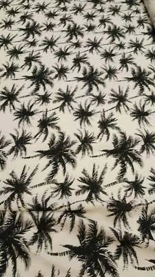 100% Rayon chally with off white background and black palm trees By Yard - Image 1 of 4