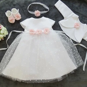 4 TLG SET TRAUMHAFTES TAUFKLEID+Stirnband + Bolero +Schuhe 56 -98 Top QUALITÄT - Bild 1 von 7