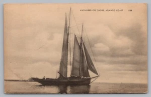 Postcard Anchored off Shore Atlantic Coast Gaff Schooner Sailboat Unposted - Picture 1 of 2