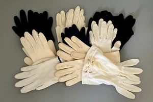 Vtg Lot of 9 Fancy Dress Opera Church Gloves Fabric White Black Navy Long Short - Picture 1 of 11