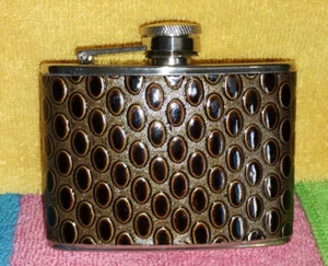 4 Oz Whiskey Hip Flask Used Stainless Steel lined with synthetic leather - empty - Picture 1 of 5