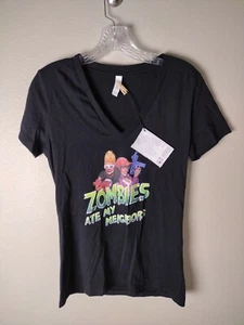 Zombies Ate My Neighbors Zeke Julie Black V-Neck Video Game T-Shirt Large NWT - Picture 1 of 3
