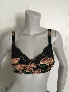 D&G DOLCE & GABBANA Flower Print Lace Soft-Cup Silk Bra Size IT 1/ US 32 - Picture 1 of 12