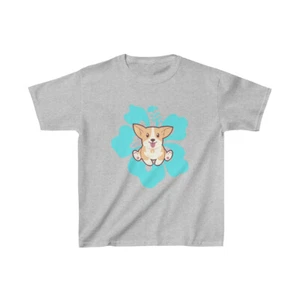 Fun Brown White Doggy Puppy Tropical Flower Kids Heavy Cotton Tee Custom Design - Picture 1 of 7