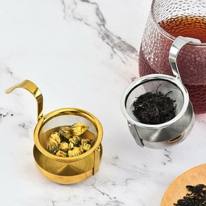 Stainless Steel Tea Infuser with Hook Drip Tray Rotatable Fine Mesh Strainer Cup