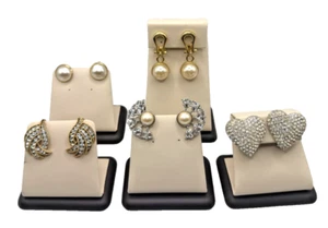 Set Of 5 Clip On Earrings – Imitation Pearl, Crystal & Rhinestone Style - Picture 1 of 11
