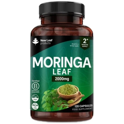 NEW LEAF PRODUCTS Moringa Leaf Capsules - High Strength 2000mg Pure Moringa Extract & Powder Vegan