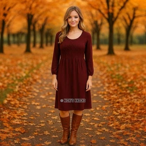 Spense Burgundy Sweater Dress L Knee-Length 3/4 Sleeve Fall Capsule Workwear - Picture 1 of 10