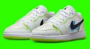 Air Jordan 1 Low SE GS Warped Swoosh 6.5Y | 8 Wmns Wht Blk Tint Volt DV1324-117 - Bild 1 von 6