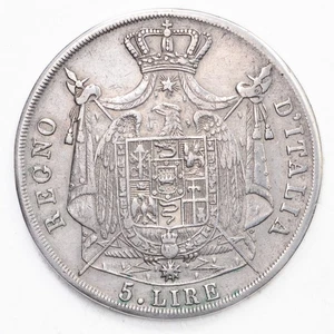 ITALIA STATI PREUNITARI Napoleone I Re d'Italia 5 Lire 1812-B  Rara - Argento - Picture 1 of 2