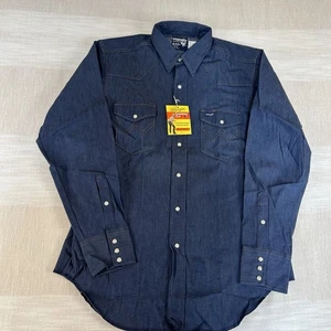 Vintage Wrangler Men's Denim Shirt 16 1/2-35 Extra Long Tails Pearl Snap NOS USA - Picture 1 of 11