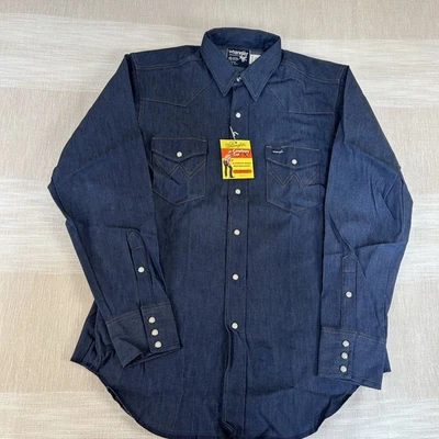 Vintage Wrangler Men's Denim Shirt 16 1/2-35 Extra Long Tails Pearl Snap NOS USA - Image 1 of 4