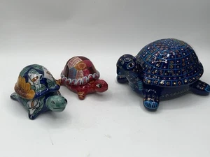 Menge 3 Talavera Mexikanische Volkskunst Keramik Schildkröte Schmuckschatullen - Bild 1 von 12