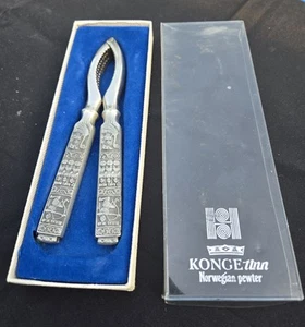 KONGE Tinn Norwegian Pewter Nut Cracker Crab Claw Cracker with box NICE !! - Picture 1 of 9