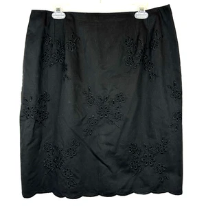Talbots Skirt Womens 16 Black Embroidered Eyelet Pencil Scallopped Hem - Picture 1 of 9