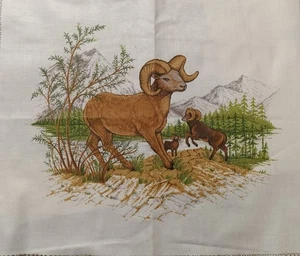 Vintage ~ "Indianer Tierwelt" ~ "Widderschaf" ~ Baumwollstoff Panel ~ 14"x12" - Bild 1 von 4