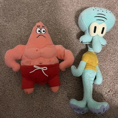 Ty Beanie Babies Bob Esponja Muscle Man Conjunto de Pelúcia Lula Molusco Lote 2 Brinquedos Nickelodeon - Imagem 1 de 4