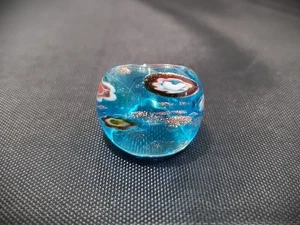 Boho Art Turquoise abstract Floral theme Hand Blown Glass Bling Ring - Sz 8.5 - Picture 1 of 5