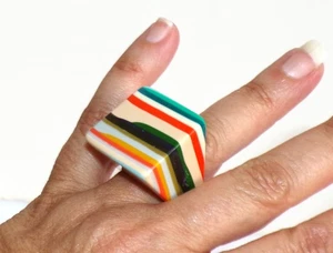 Sobral Pop Art Carre Grande Day Stripe Runway Style Artist Made Ring Size 8.5 - Picture 1 of 9