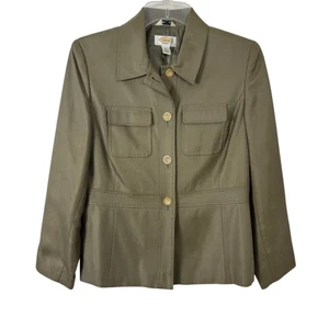 Talbots 100% Silk Olive Green Jacket Size 4P Button Career Casual Safari Blazer - Picture 1 of 9