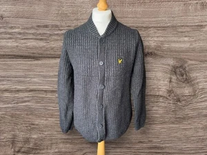 Lyle & Scott Wool Blend Chunky Knit Cardigan Chest Motif Button Thru Size L - Picture 1 of 7