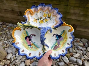 Bandeja de plato vintage HB Quimper GRANDE 13,5" dividida de tres partes con nuez de caramelo - Imagen 1 de 20