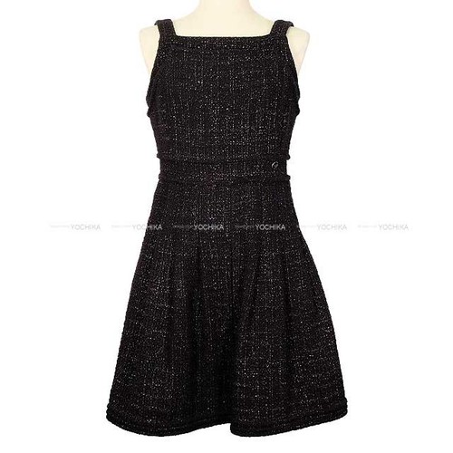 Top Chanel senza maniche in tweed plissettato a F bottoni ottagonali nero donna