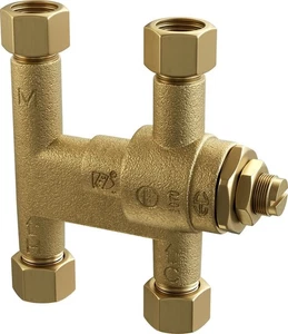 PROFLO PFMVTD38 3/8" Thermostatic Mixing Valve - Two Outlets - Brass - Picture 1 of 2