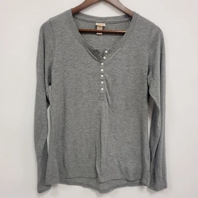 Женский топ Mossimo с длинным рукавом Y2K Henley размер L серый с потертостями опрятные слои - Изображение 1 из 4