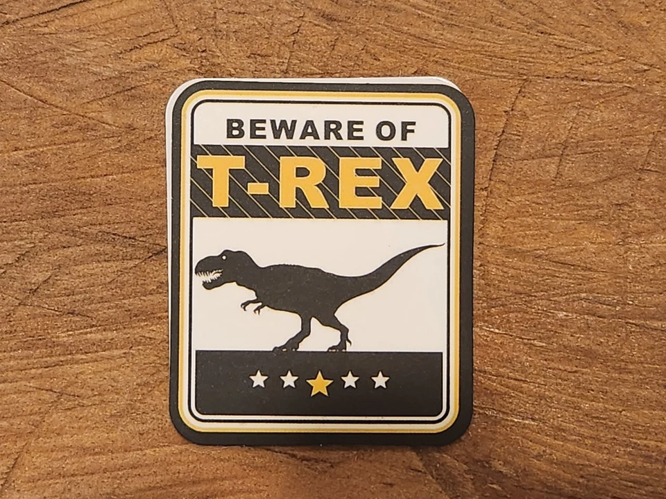 DINOSAUR STICKER Caution Warning Beware Danger T-Rex Raptor Lizard Jurassic Park - Image 1 of 1