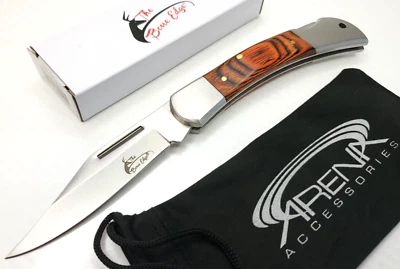 Wood Manual Folder Folding Lock Back Pocket Knife Clip Point Blade EDC - Image 1 of 4