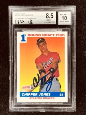 Chipper Jones signed auto Braves 1991 Score Rookie Card RC graded BGS 8.5 BAS 10 - Image 1 of 2