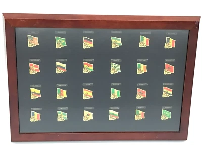 Vtg Soccer Pins FIFA World Cup 1994 USA Complete Set of 24 in Cherrywood Frame - Image 1 of 4