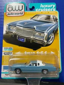 1/64 AUTO WORLD LUXURY CRUISER 1975 CADILLAC ELDORADO JENNIFER BLUE & WHITE TOP - Picture 1 of 4