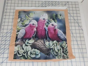 Pink and Gray Galah Cockatoo fabric panel squares 13" Australian Wildlife Birds - Picture 1 of 4