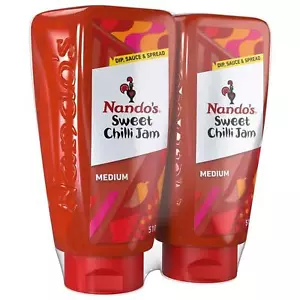 Nando's Sweet Chilli Jam Squeezy Medium Spicy Tangy Sauce Dip Spread Pack 2x510g - Picture 1 of 3