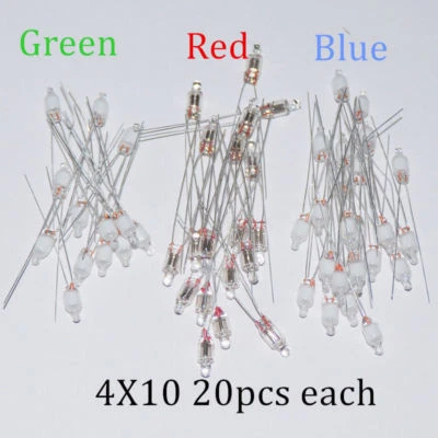 60pcs 4X10mm RED + Green + Blue Mix Neon Bulb Indicator 4mm Glow Lamp Neon-Light - Image 1 of 2